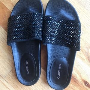 Black Sparkle Slides